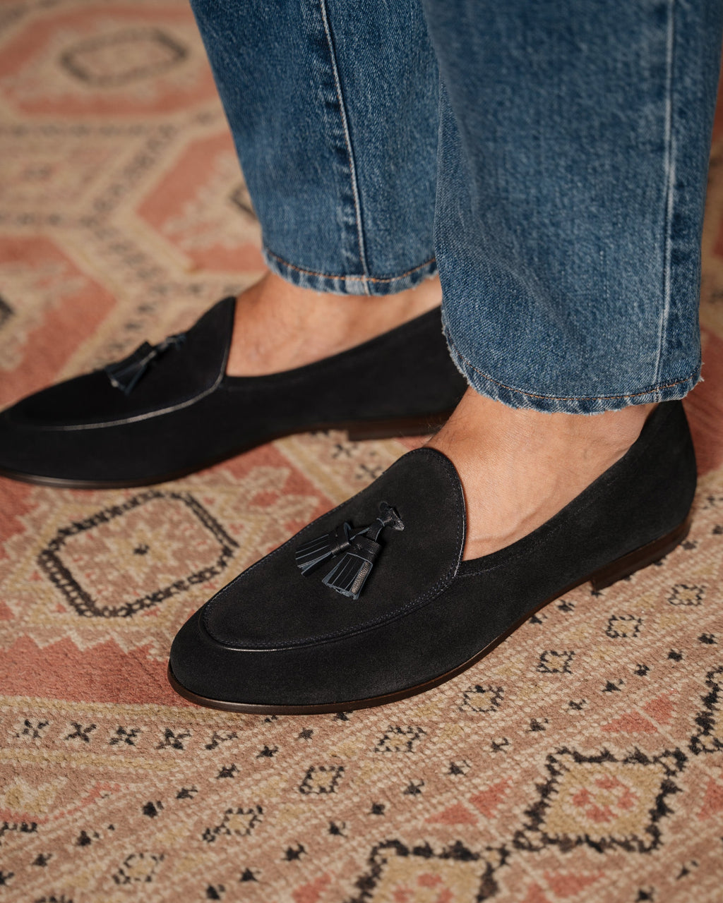 Bellagio Tassel Loafer – Black Suede Calf Leather with Premium Leather Sole