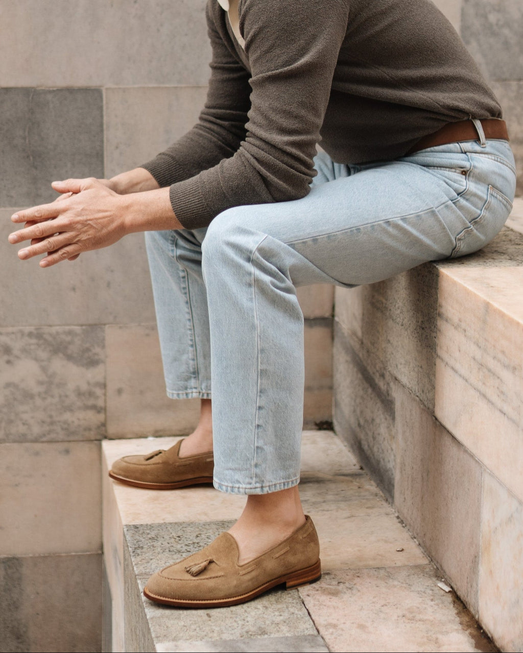 Castello | Tassel Loafer - Sand Beige Suede Leather with Classic Stitching and Leather Sole