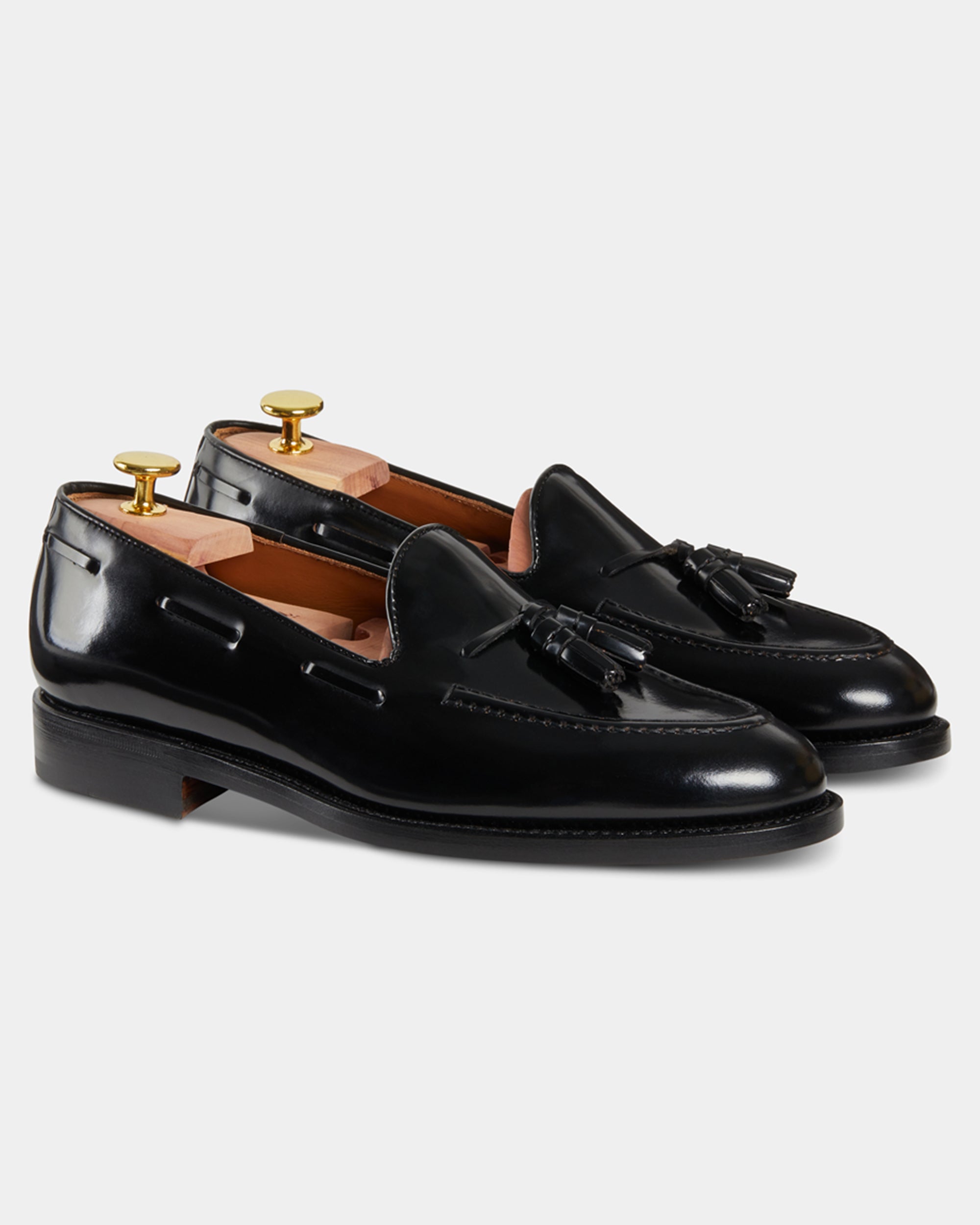 Castello | Tassel Loafer - Black Smooth Leather with Classic Stitching and Leather Sole