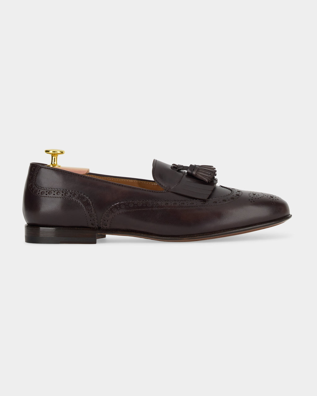 Maruse | Dark Brown Antiqued Leather Finish Belgian Tassel Loafer with Leather Sole