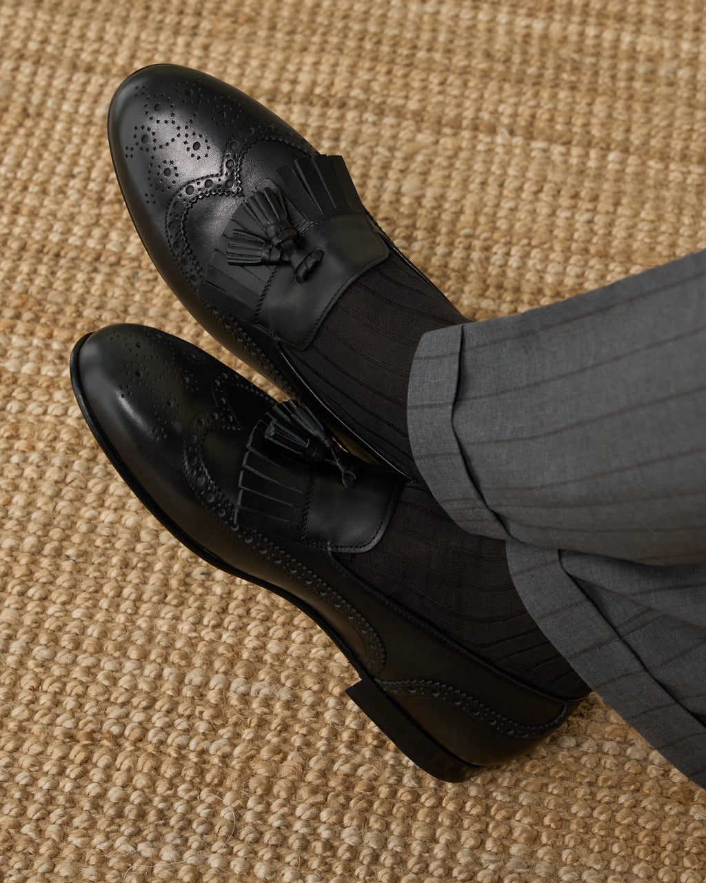 Maruse | Black Antiqued Leather Finish Belgian Tassel Loafer with Leather Sole