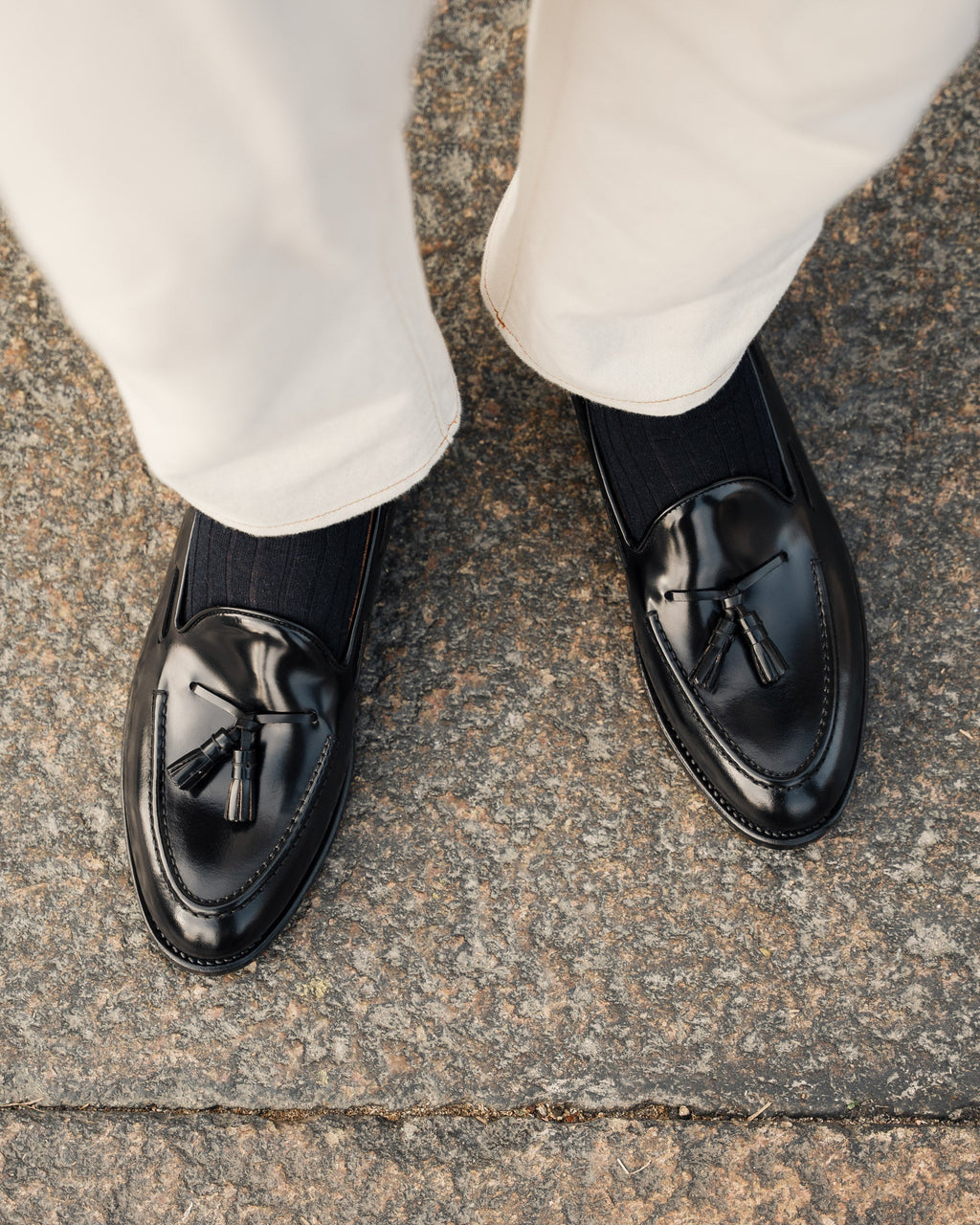 Castello | Tassel Loafer - Black Smooth Leather with Classic Stitching and Leather Sole