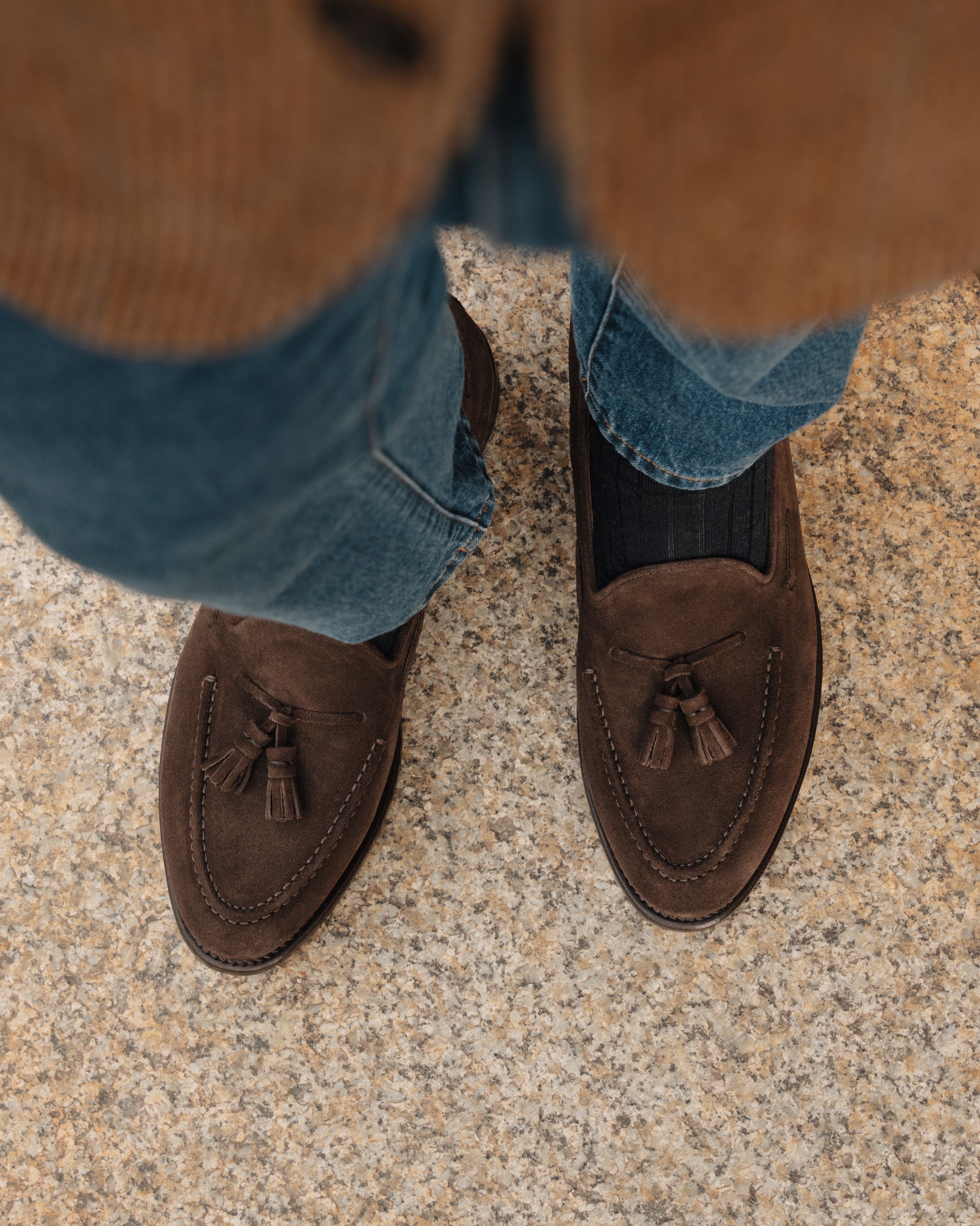 Castello | Tassel Loafer - Dark Brown Suede Leather with Classic Stitching and Leather Sole