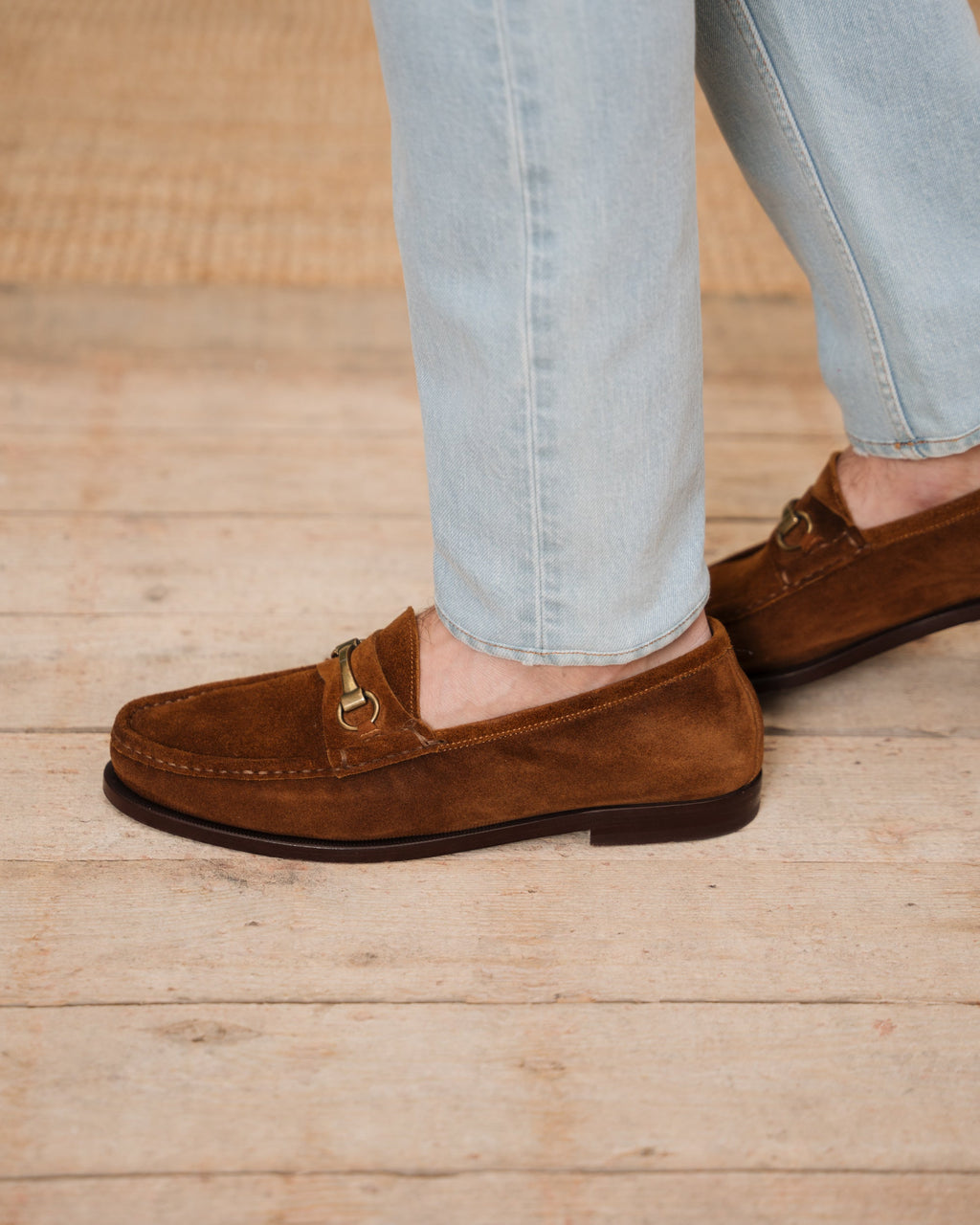 Milano | Tobacco Brown Suede Leather College Loafer with Horsebit and Lightweight Leather Sole