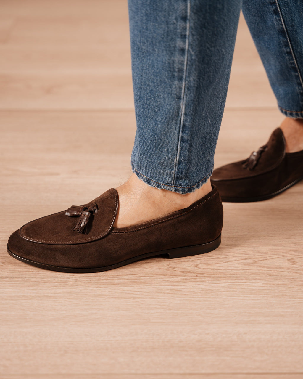 Bellagio Tassel Loafer – Dark Brown Suede Leather with Premium Leather Sole