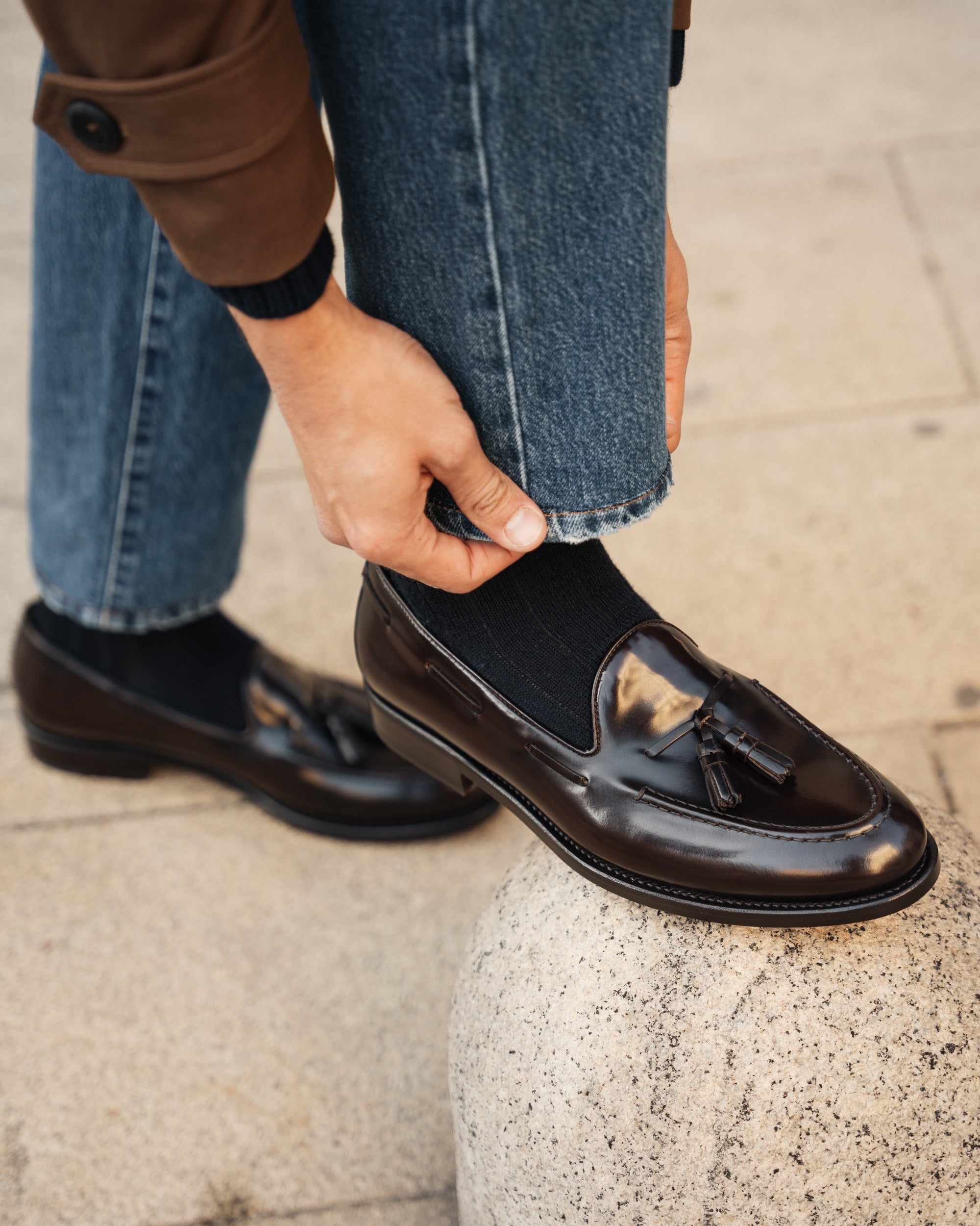 Castello | Tassel Loafer - Dark Brown Smooth Leather with Classic Stitching and Leather Sole