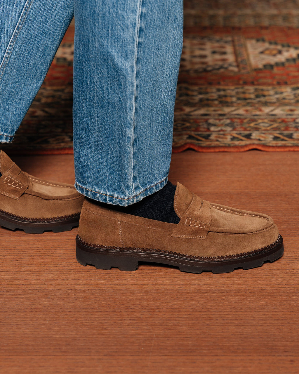 Montclair | Penny Loafer – Rich Tobacco Brown Suede Leather with Rubber Lug Sole & Fine Stitching