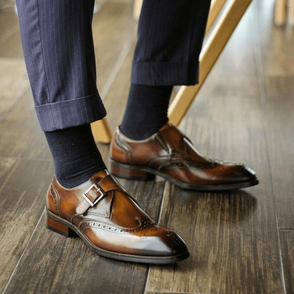 Classic Monk Strap Shoes for Men | Hand-Painted Leather Design