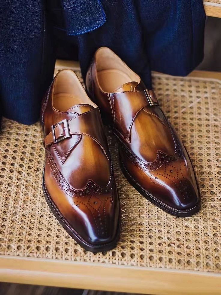 Classic Monk Strap Shoes for Men | Hand-Painted Leather Design