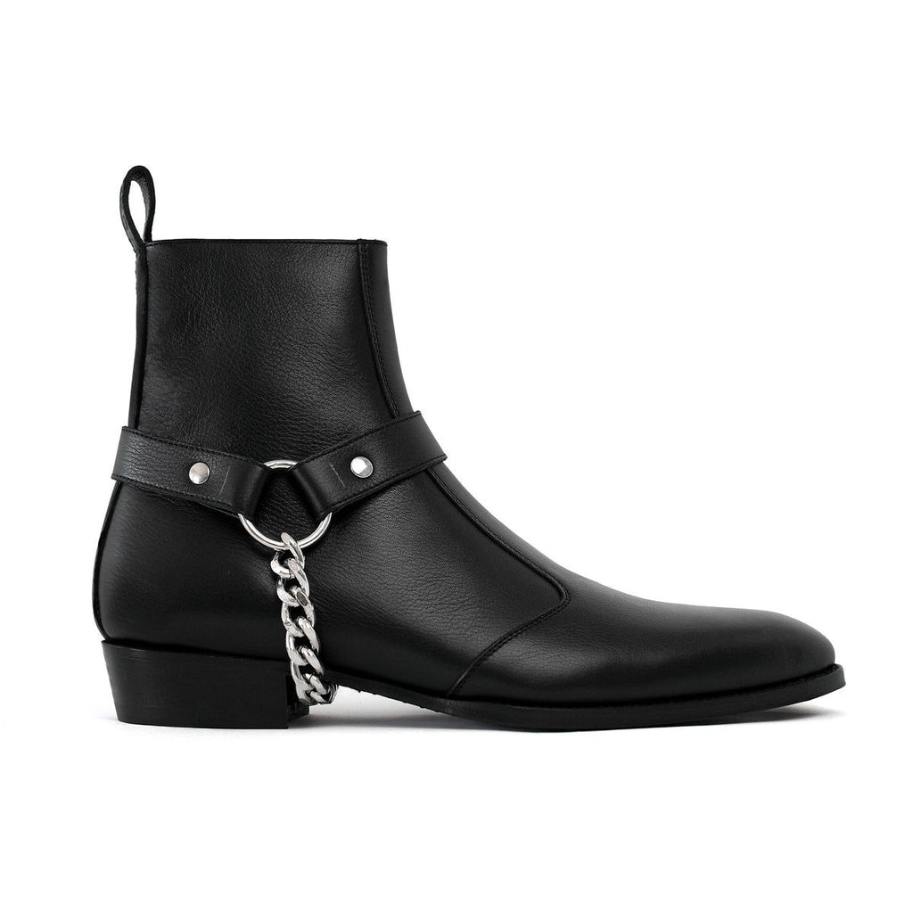 Robbin Black Chain Leather Boots: Handcrafted Luxury for Every Step