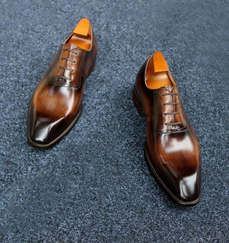 Dapper Style: Premium Leather Plain Toe Oxford Lace Ups for Men