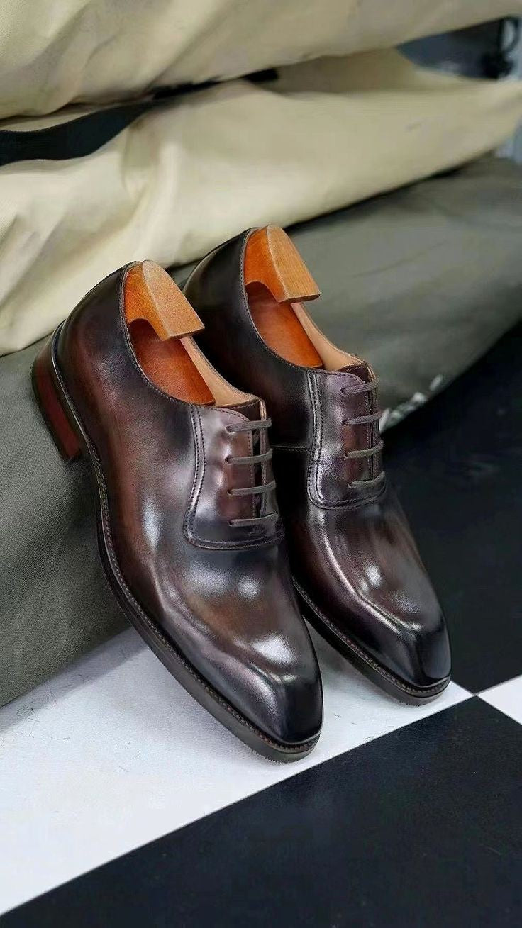 Dapper Style: Premium Leather Plain Toe Oxford Lace Ups for Men