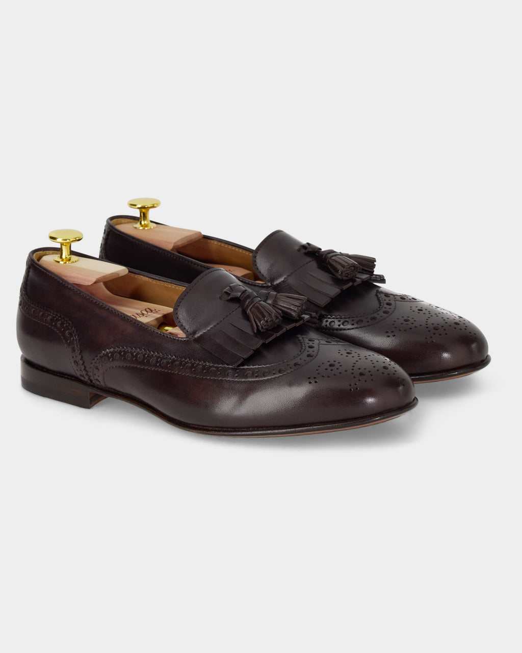 Maruse | Dark Brown Antiqued Leather Finish Belgian Tassel Loafer with Leather Sole