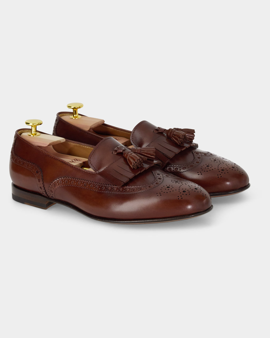 Maruse | Brown Antiqued Calf Leather Belgian Tassel Loafer with Leather Sole