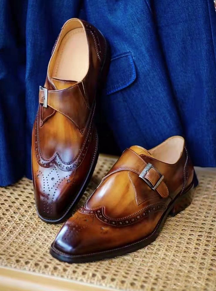 Classic Monk Strap Shoes for Men | Hand-Painted Leather Design