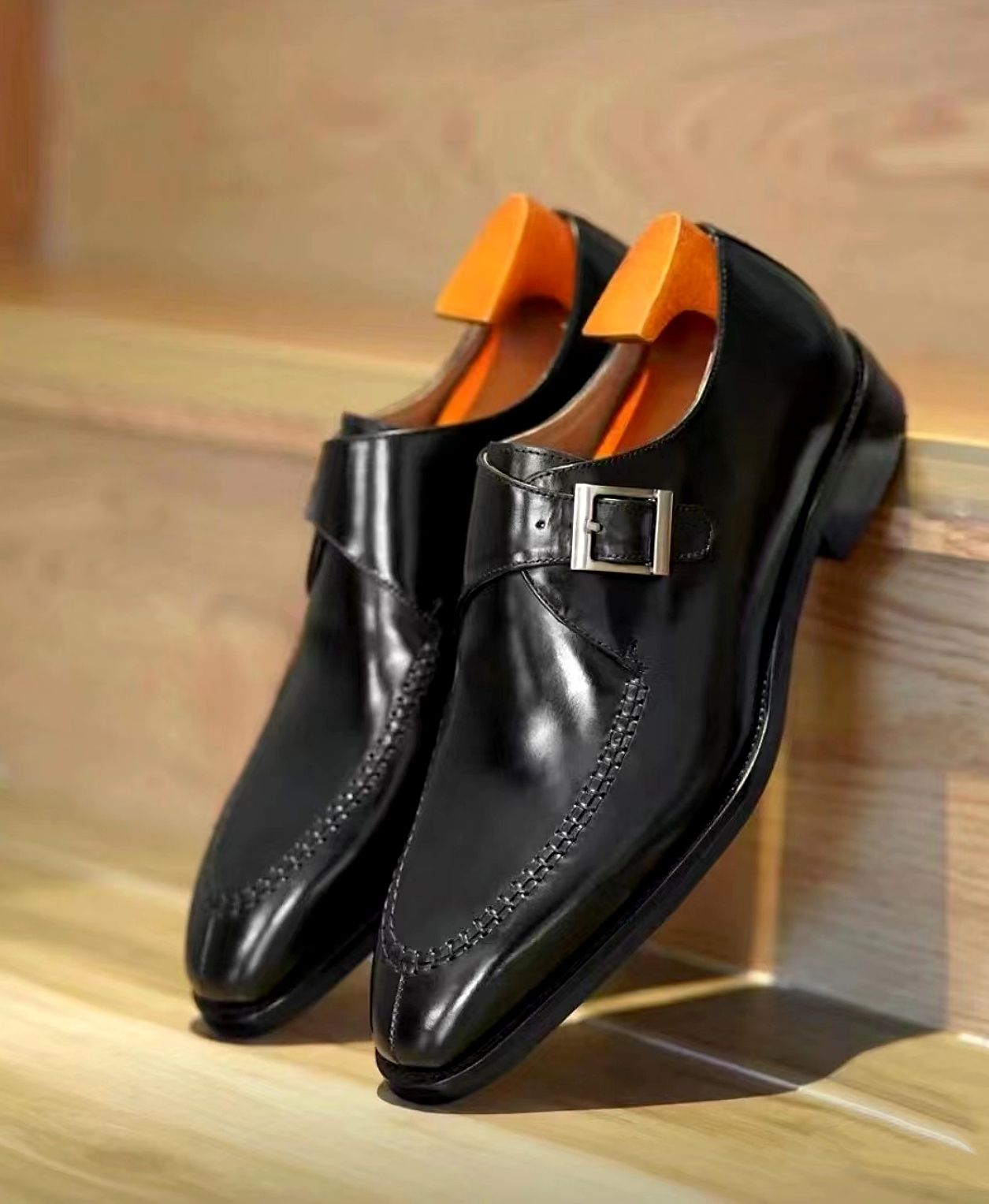 Grace Moc Toe Leather Monkstraps Shoes | Exquisite Italian Design