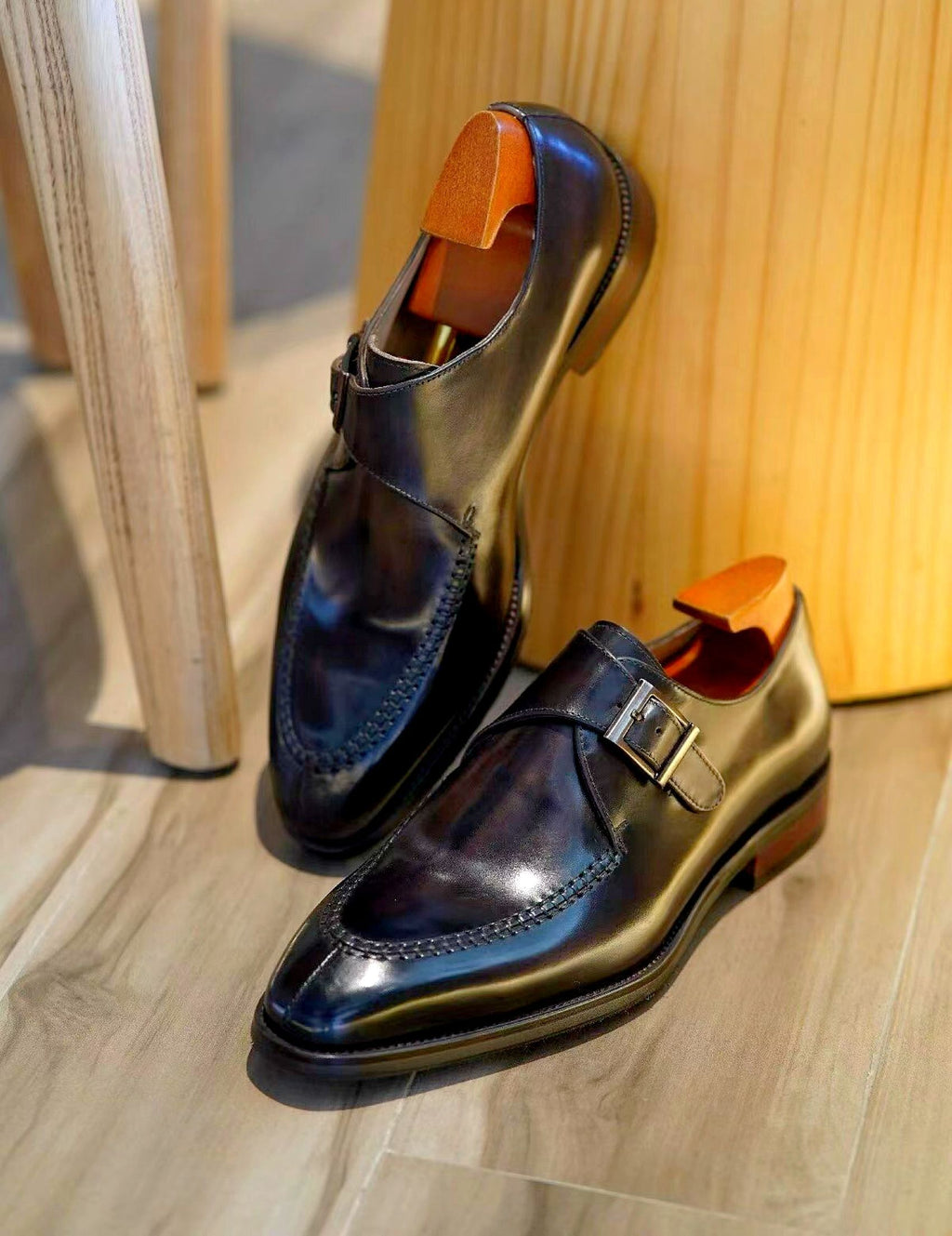 Grace Moc Toe Leather Monkstraps Shoes | Exquisite Italian Design